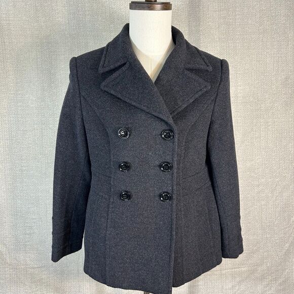 St Johns Bay Pea Coat Womens Medium Gray Double Breasted Cashmere Wool Blend - Picture 1 of 8